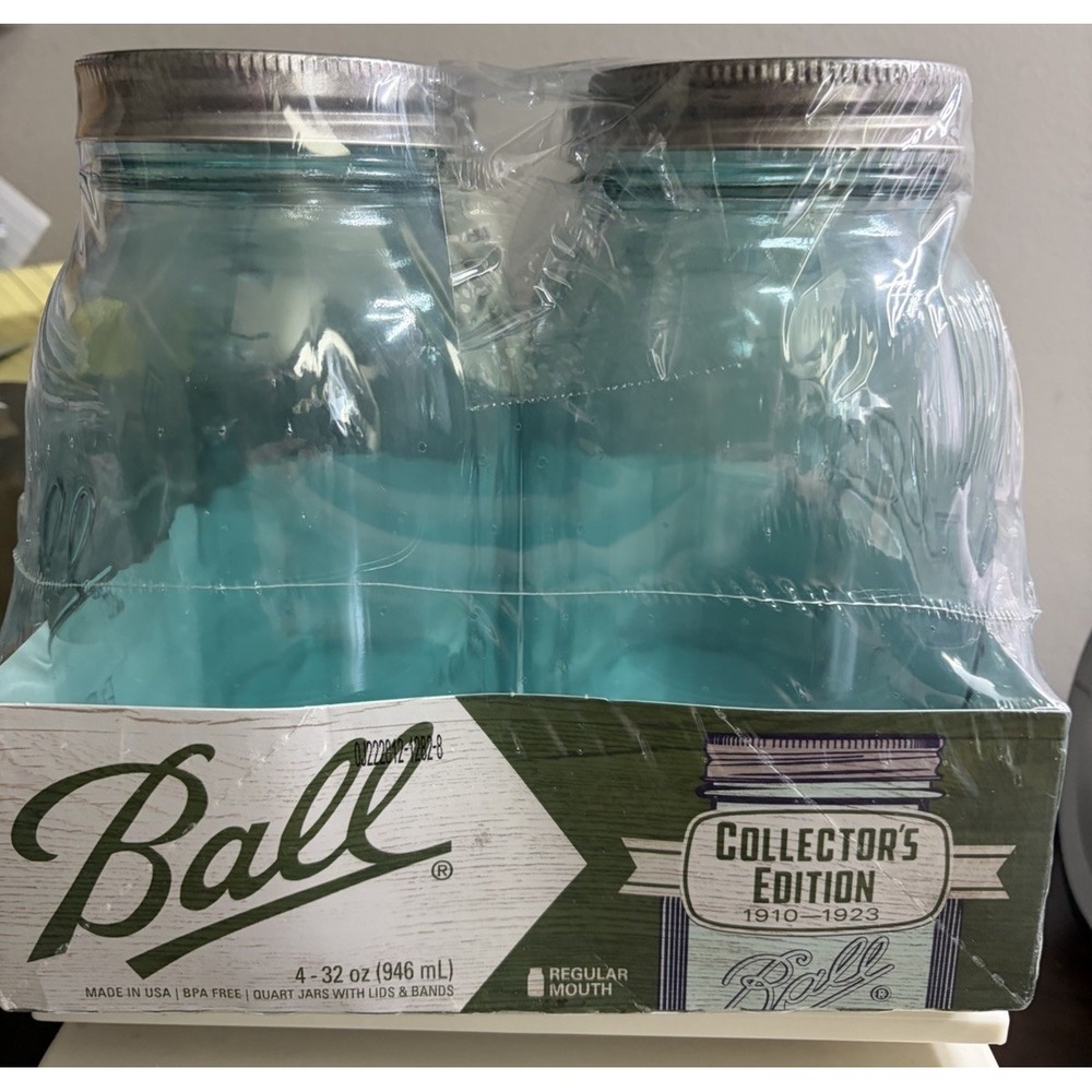 Ball Quart Mason Jars Regular Mouth Collector's Edition 32oz Blue 4 Pack USA
